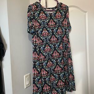 LOFT Navy Floral Midi Dress